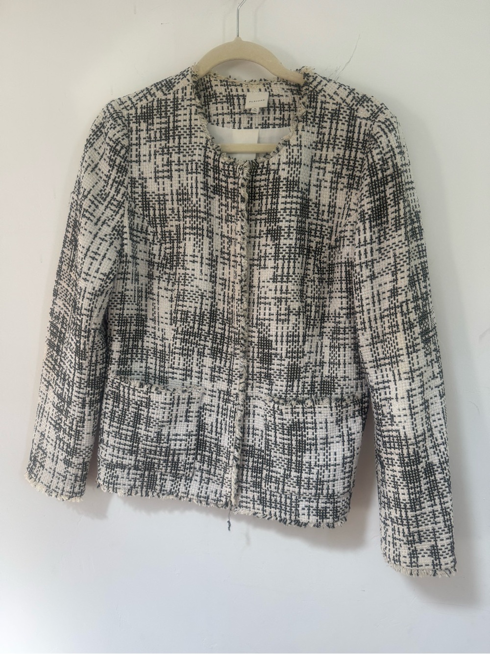 Pleione Black & White Tweed Women's Jacket - Classic Collarless Coat